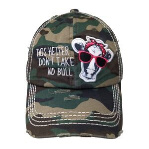 This Heifer Don't Take No Bull Strapback Hat Camouflage OS Distressed KB ETHOS